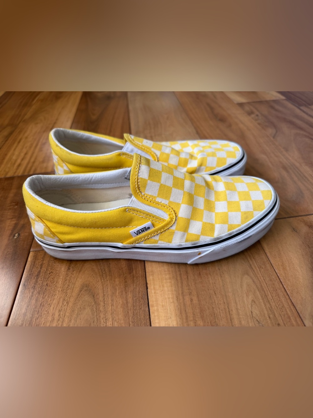 Vans Slip-On Checkerboard Sneakers in Yellow and White